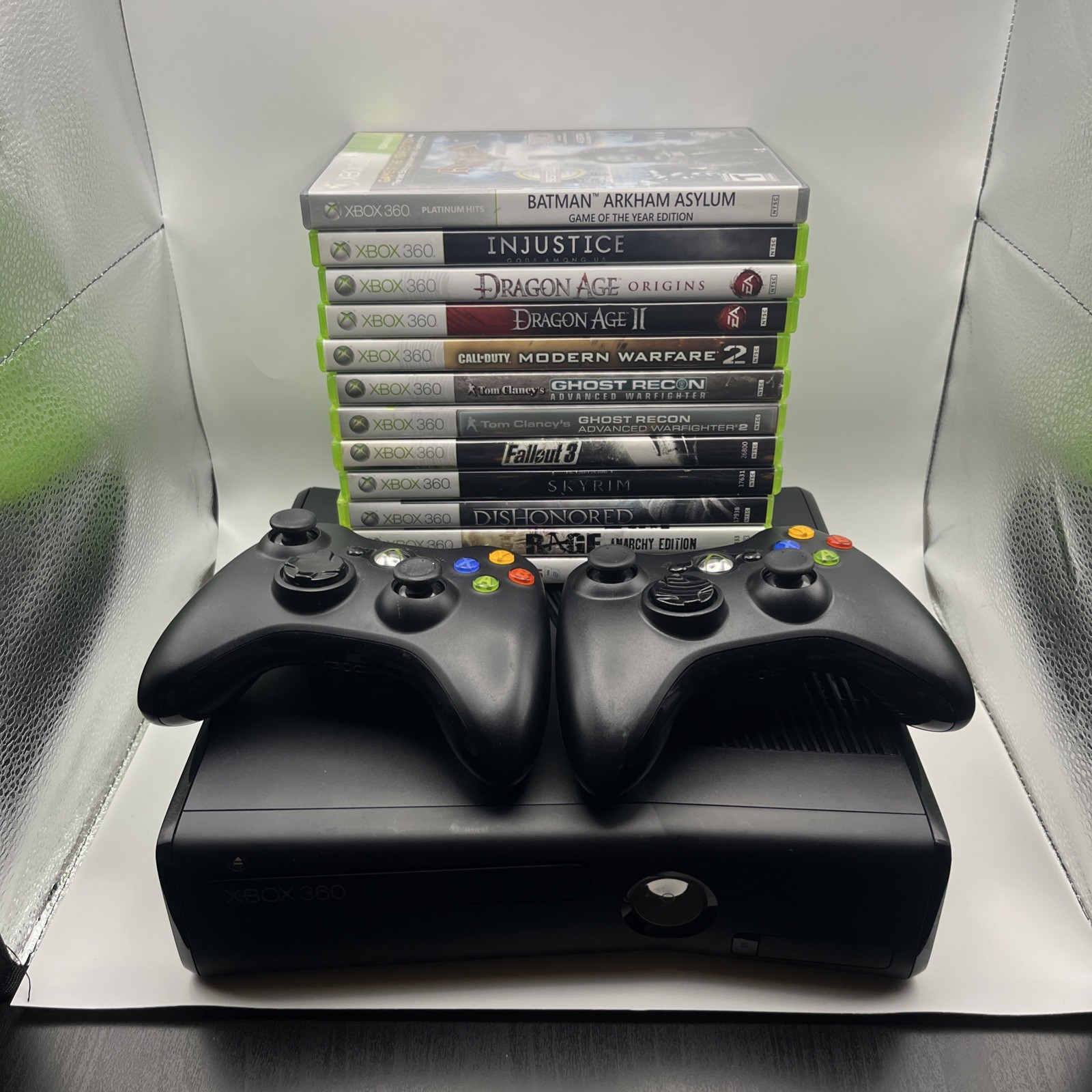 Xbox 360 S Console 4GB [No HDD] Bundle with 2 Controllers & 12 Games (Tested)