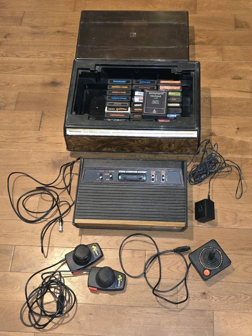 Atari VCS 2600 w/ Tele-Games Case, 28 Games, Joystick, Paddle, RF to Coaxial