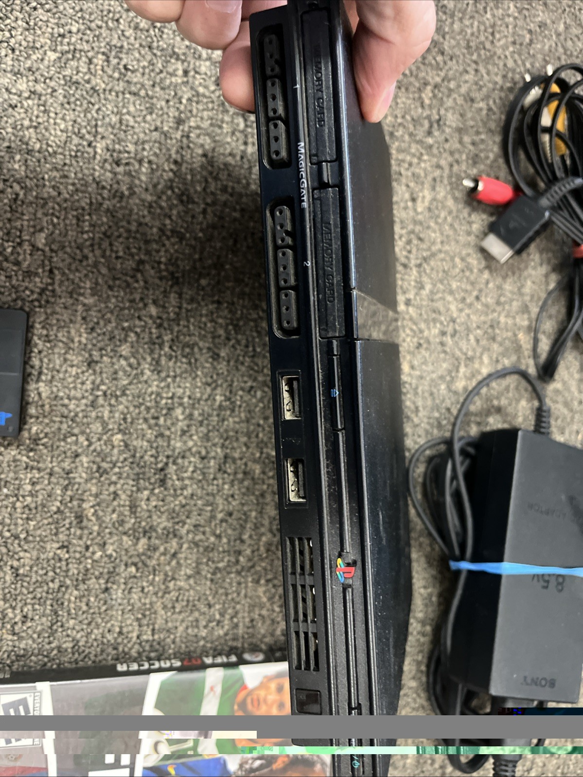 Sony PS2 Slim SCPH-77001 Console Bundle Tested Works Memory Card FIFA 07