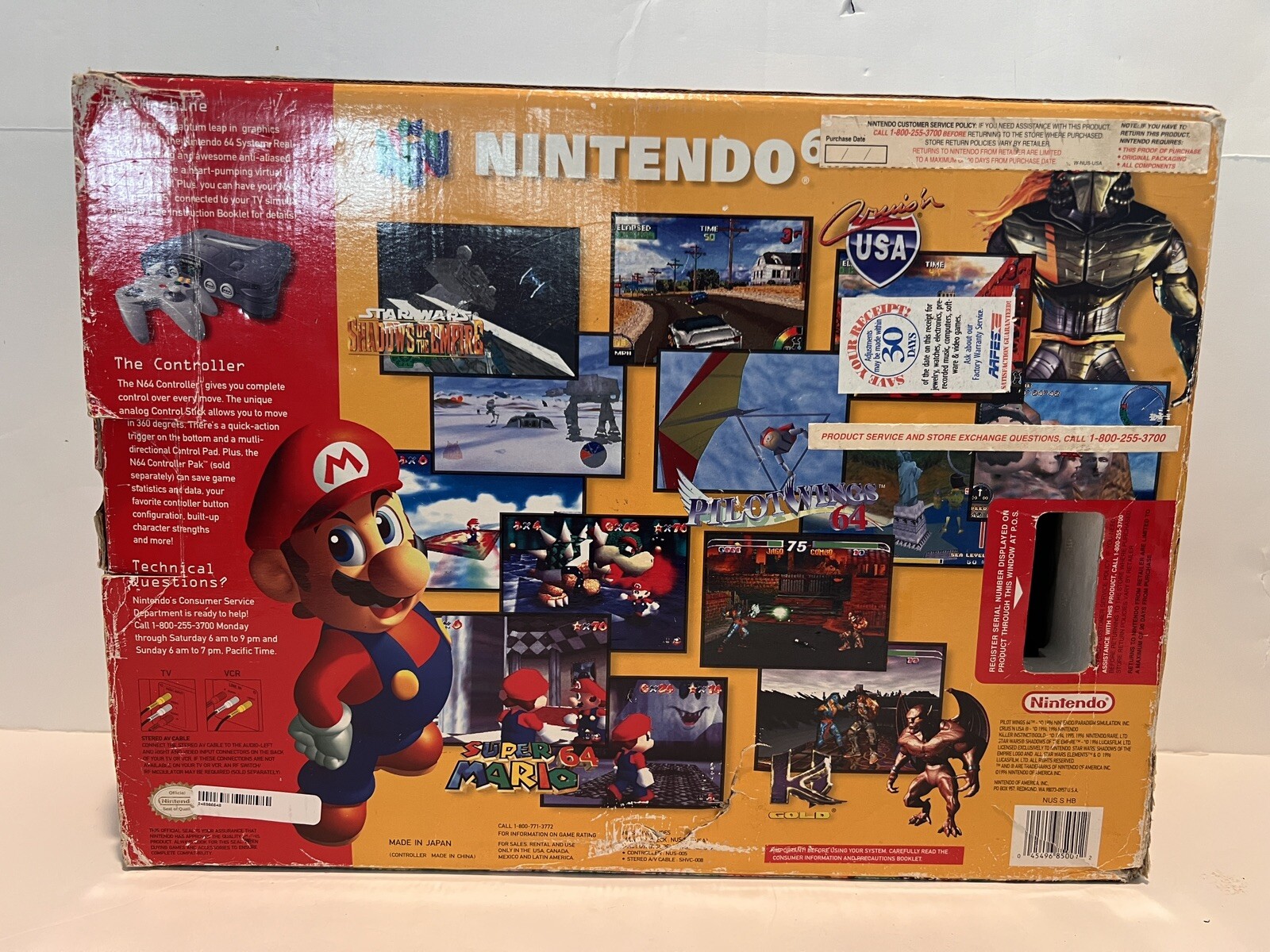 Nintendo N64 System/Console With Original Box, Styrofoam, 4 Games 2controllers .