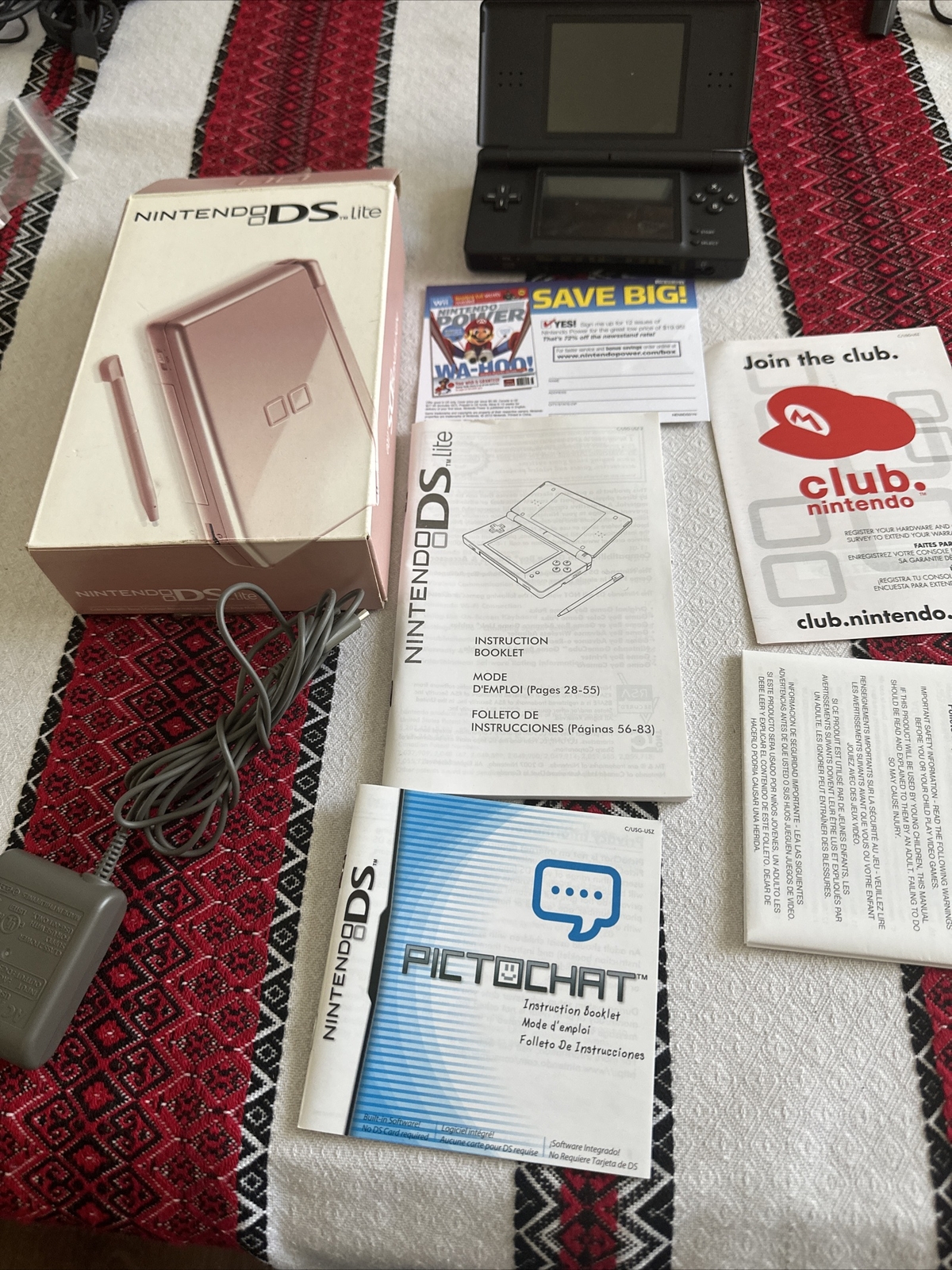 Nintendo DS Lite White black Ribbon Breast Cancer Awareness Edition With Charger