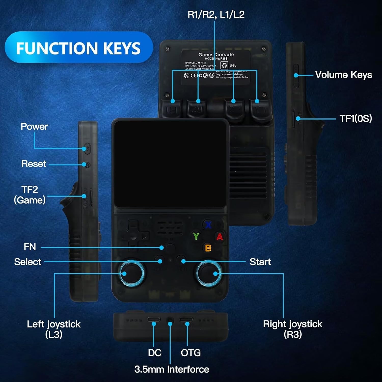 Handheld Game Console Emulator 3.5″ Color Screen Linux System 64G TF Card