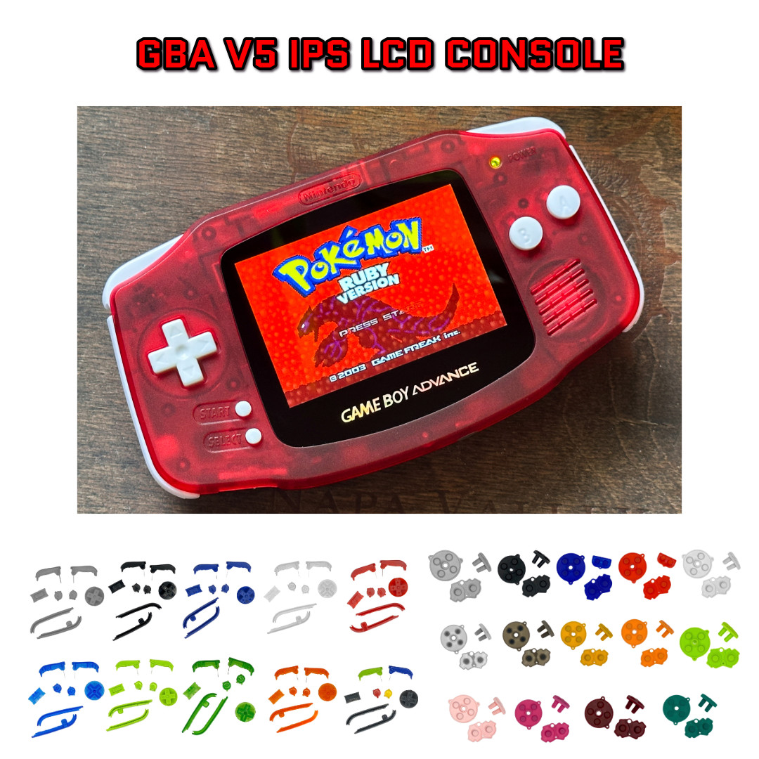 Nintendo Game Boy Advance GBA CLEAR RED System 101 Backlit V5 IPS LCD BUTTON