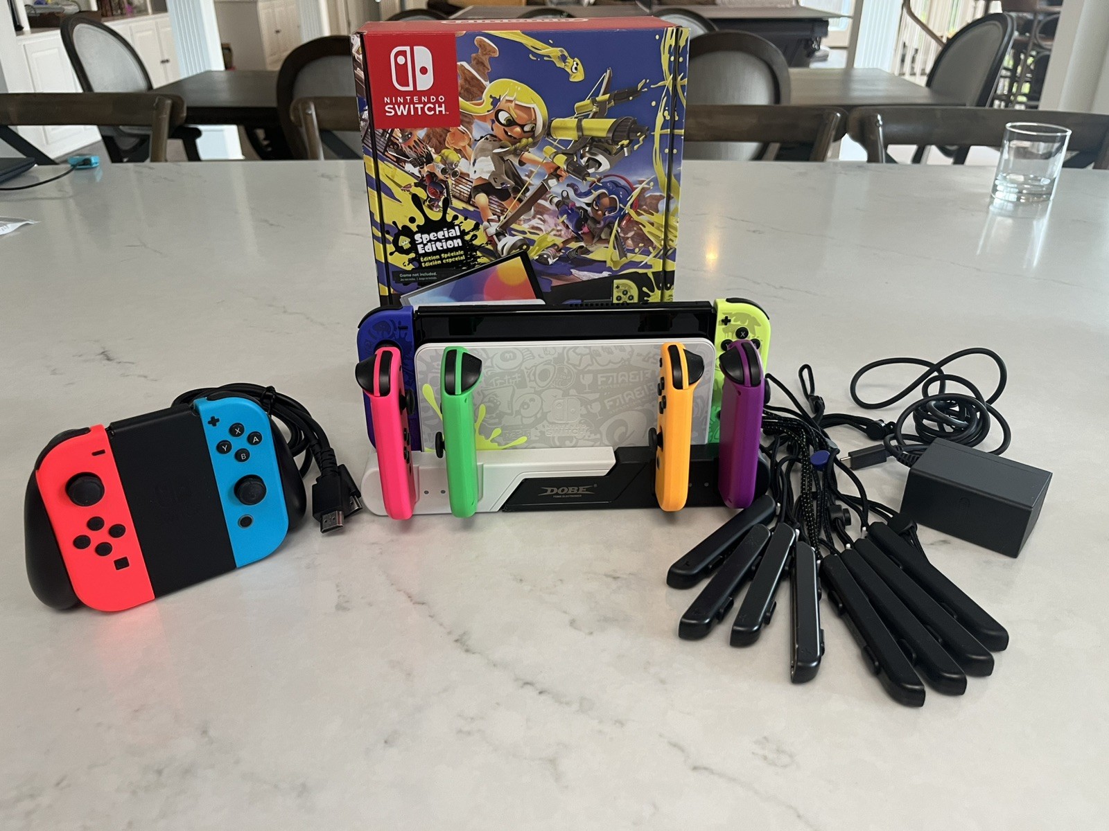 Nintendo Switch OLED Splatoon 3 Edition Bundle CIB w/ 8 Controllers & Dock