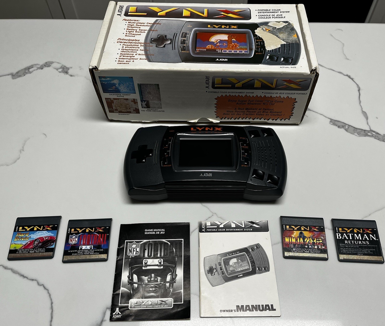 Atari Lynx II handheld video game system console Tested w/box and 4 Games