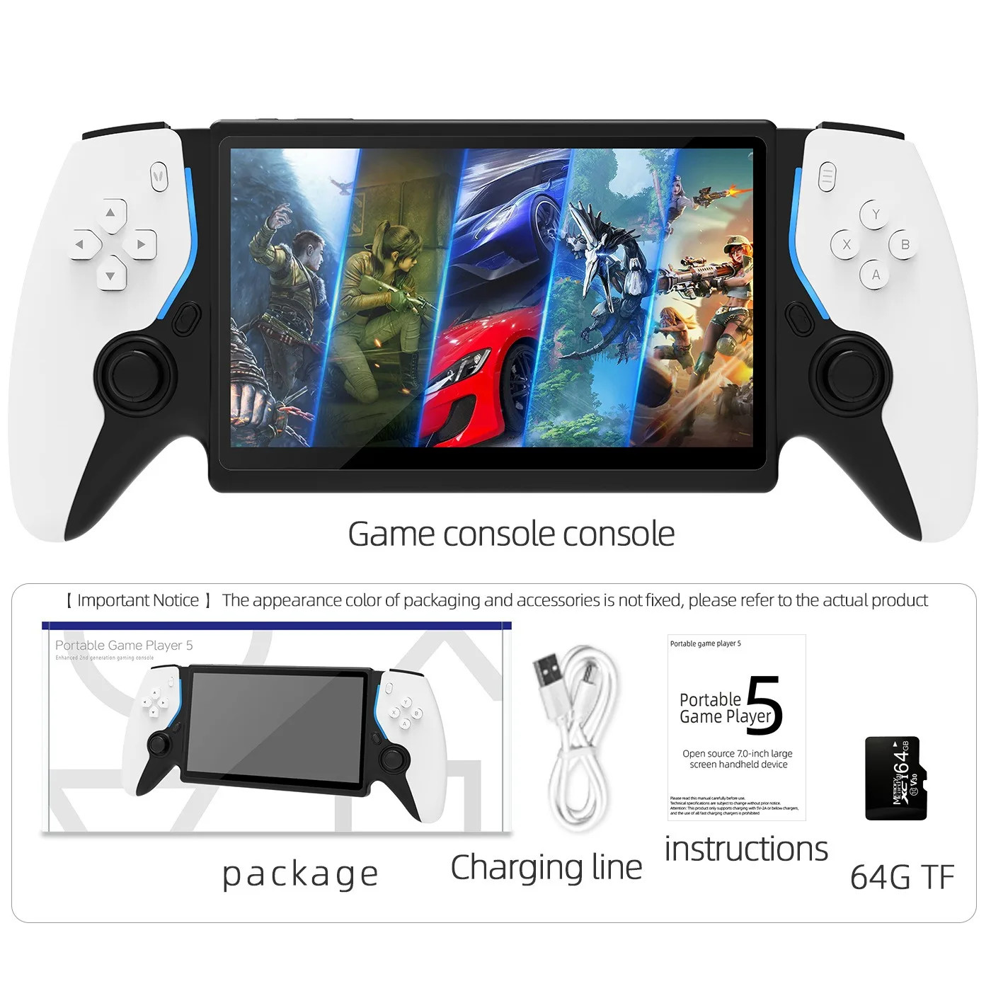 7.0 Inch IPS Screen Linux System Retro Handheld Gaming Console 64GB, Dual Contro