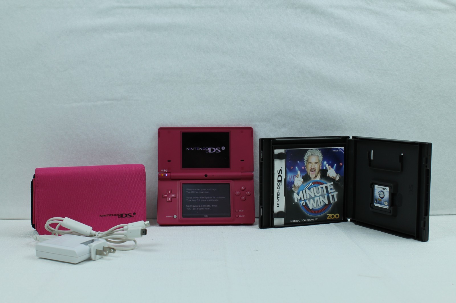 Nintendo DSi Console Pink Matte Bundle TWL-001 with 3 Games, Case, and Charger