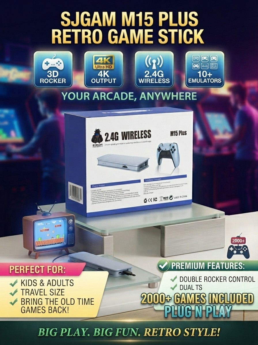 M15 Plus 4K Wireless Home Console w/ Wi-Fi, HDMI White 2 Controllers