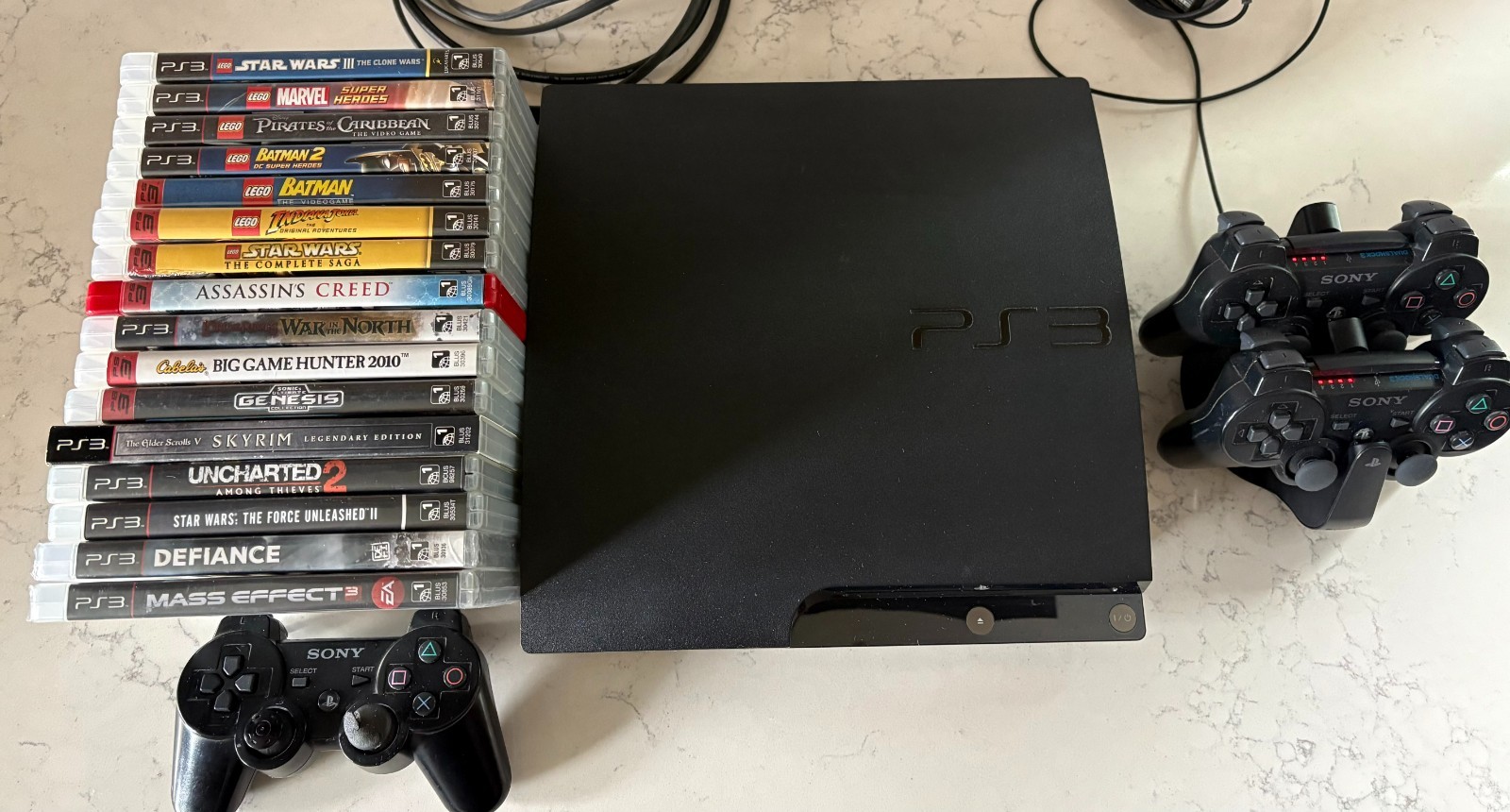 Playstation 3 Console Bundle Lot 3 Controllers 16 Games PS3 Tested Works Charger