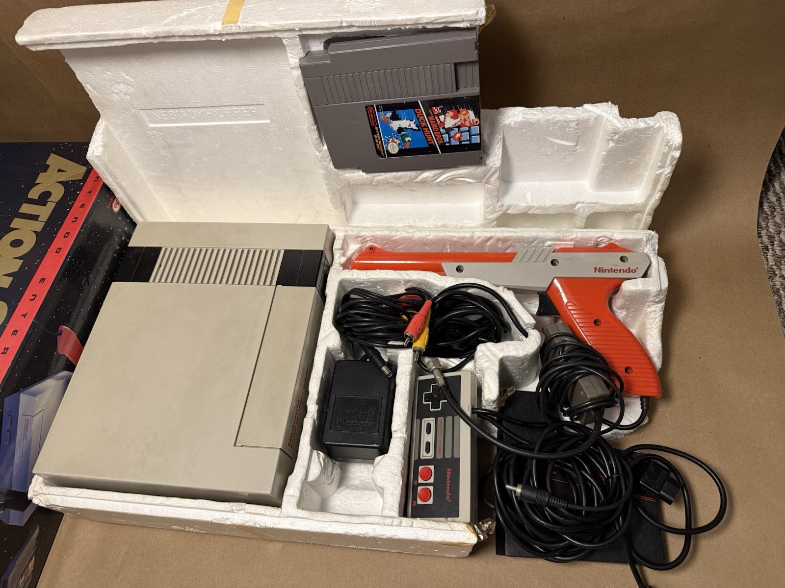Nintendo NES Action Set Console with Controllers, Game and DAMAGED box