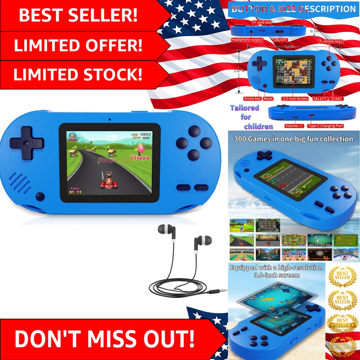 Ultimate Handheld Gaming Experience – 300 Games, 3-Inch Screen & Birthday Gift