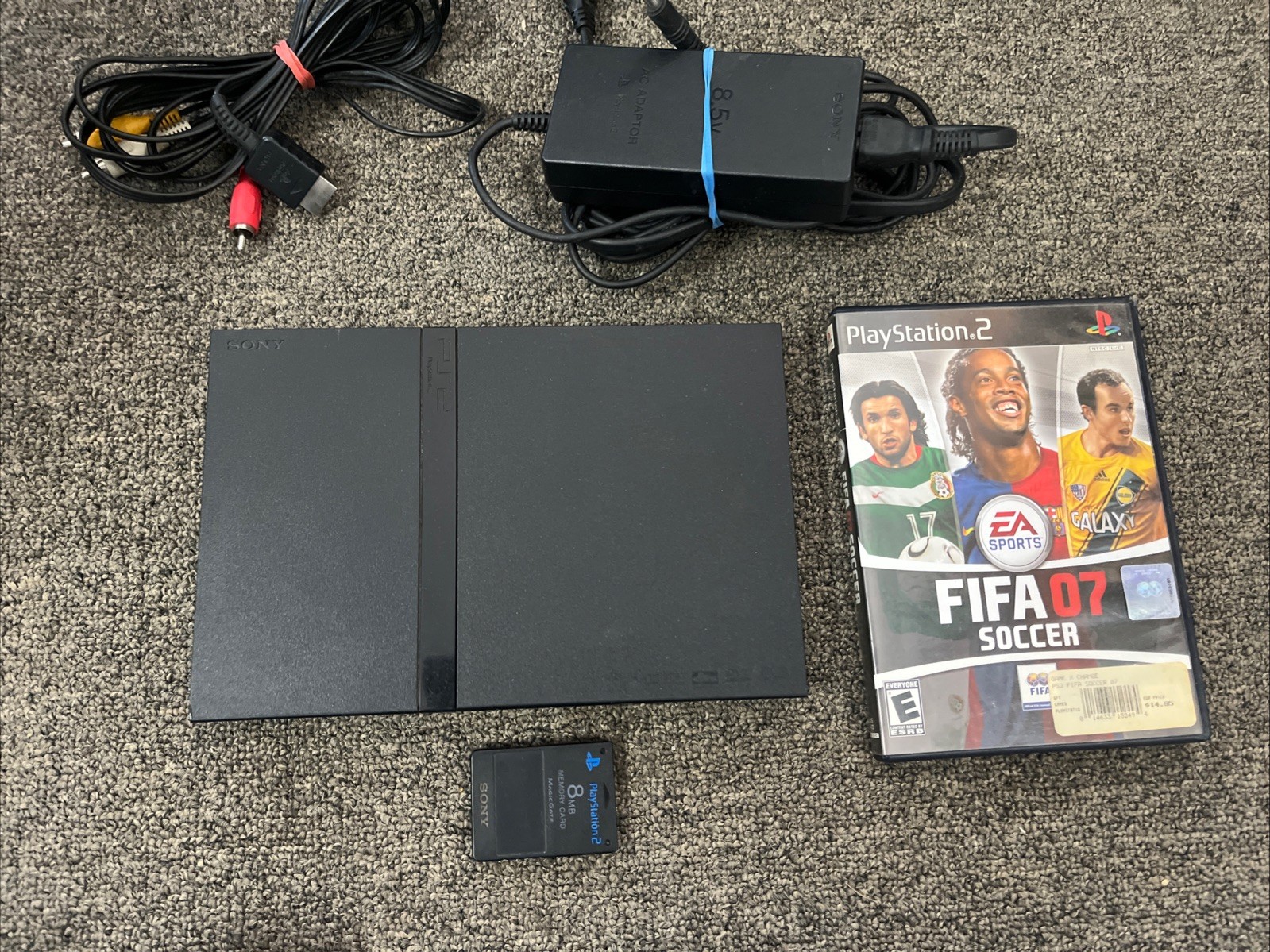 Sony PS2 Slim SCPH-77001 Console Bundle Tested Works Memory Card FIFA 07