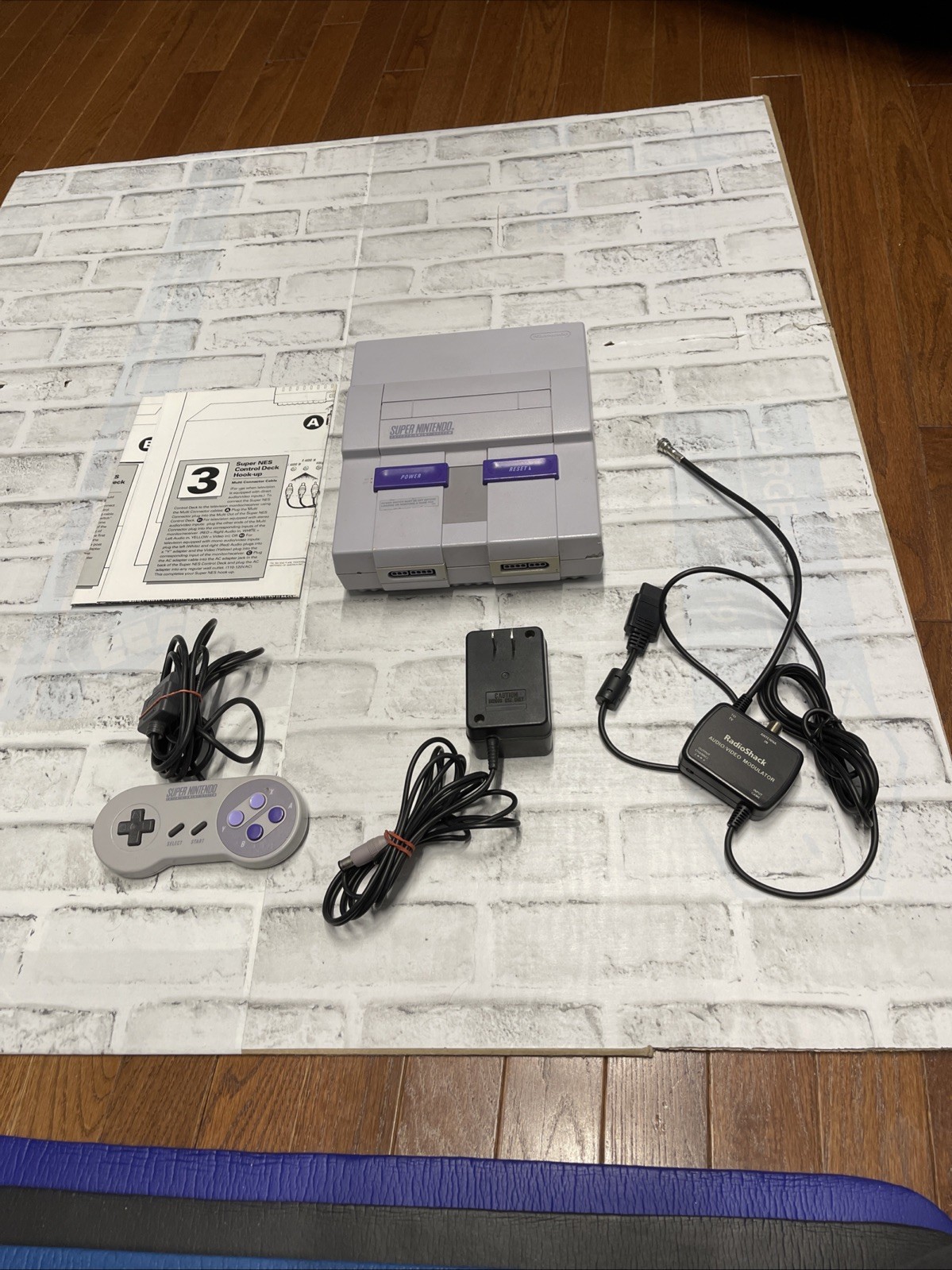 Super Nintendo SNES Console Bundle SNS-001 w/ One Controller, Cords, & Poster