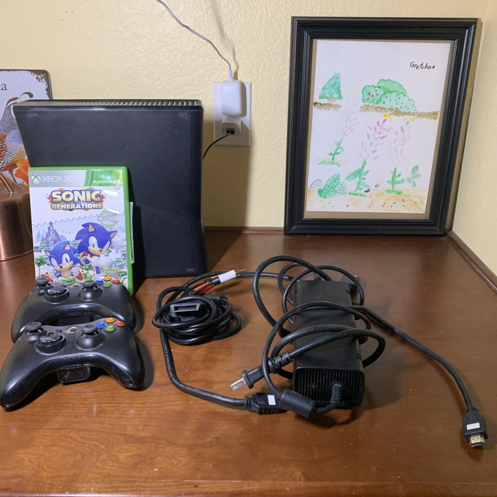 Microsoft Xbox 360 Black Gaming Console 2 Controllers Sonic Generations Included