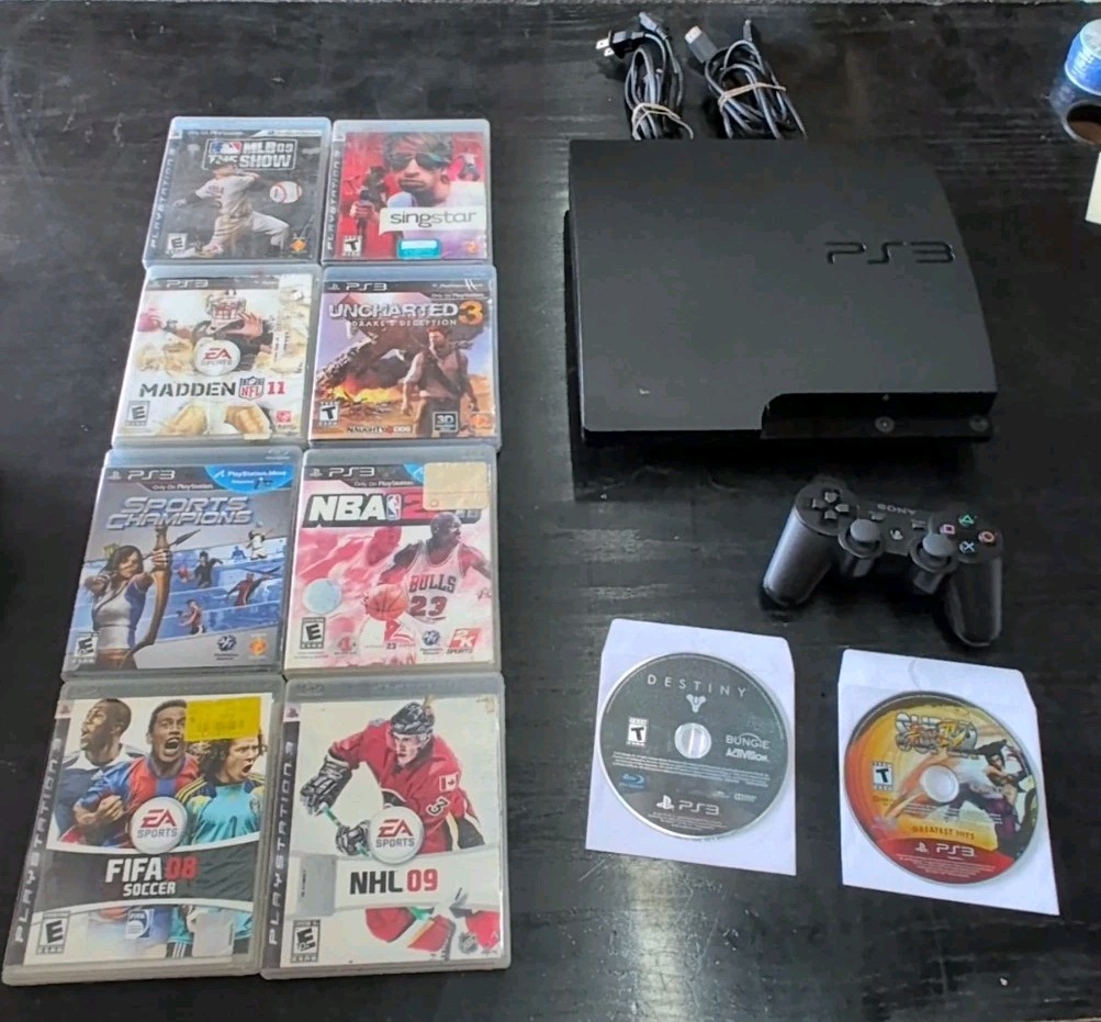 Sony PlayStation 3 (PS3) Slim Console 160gb Bundle W/ 11 Games Tested Destiny