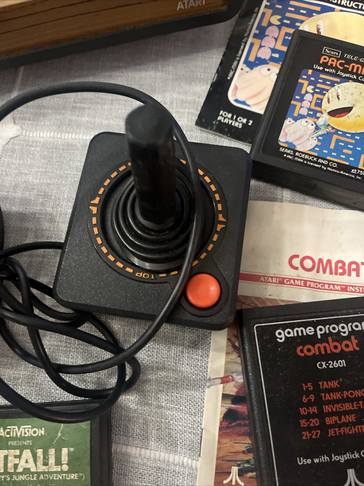 Atari Vintage CX-2600A Console Joysticks Paddles Pac-Man Pitfall Lot Not Tested