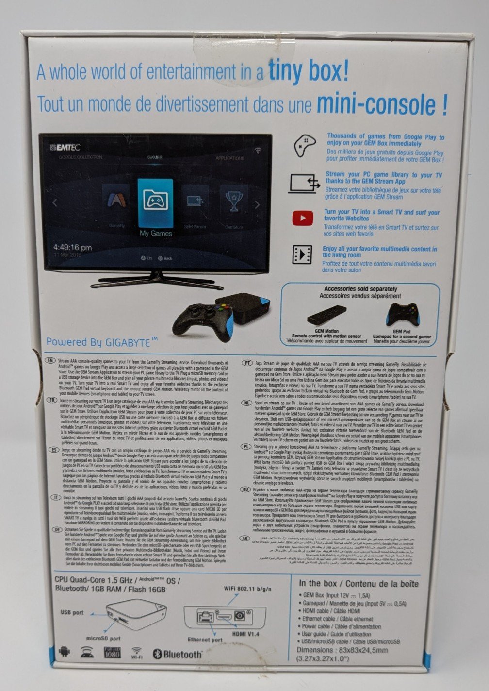 EMTEC GemBox ECLTVF500US Android Game Console 16GB w/ Controller HDMI WiFi NEW