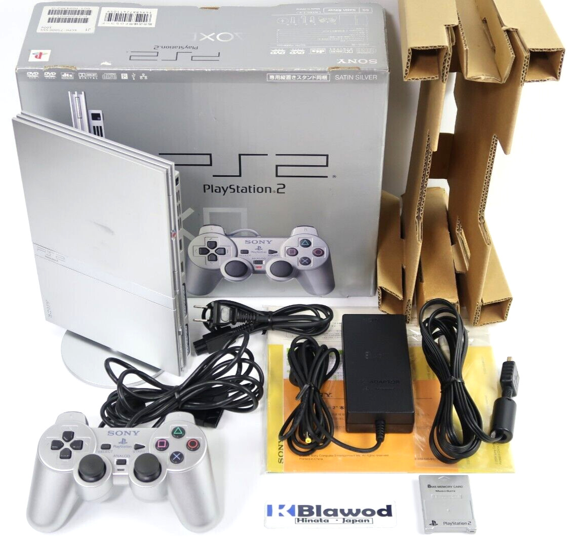Sony PlayStation 2 PS2 SCPH-75000 Sliver Slim Console Japan Import Box Tested