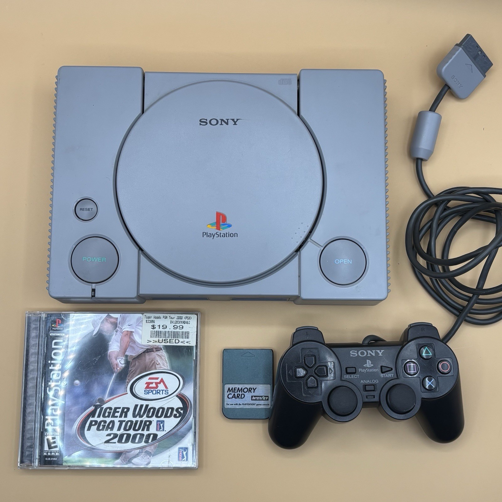 Sony Playstation 1 Console Bundle W/ Controller, Memory Card, Game & Cables