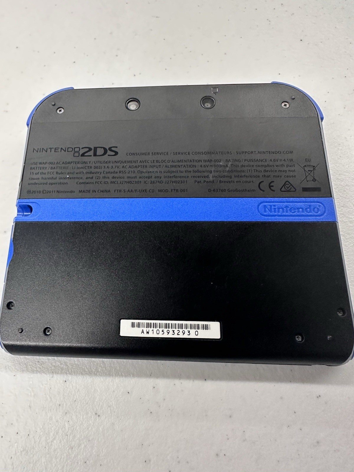 Nintendo 2DS Handheld Console Bundle W/ Charger, Black/Blue FTR-001