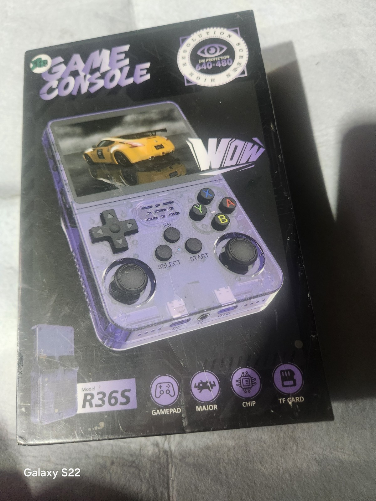 R36S Handheld Game Console Purple 64GB 640×480 Wi-Fi USB-C 3.5mm