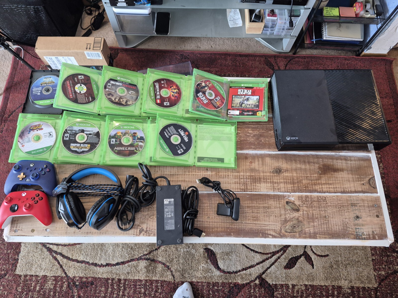 Microsoft Xbox One 365GB Black Console With 2 Controllers Headset And 9 Games