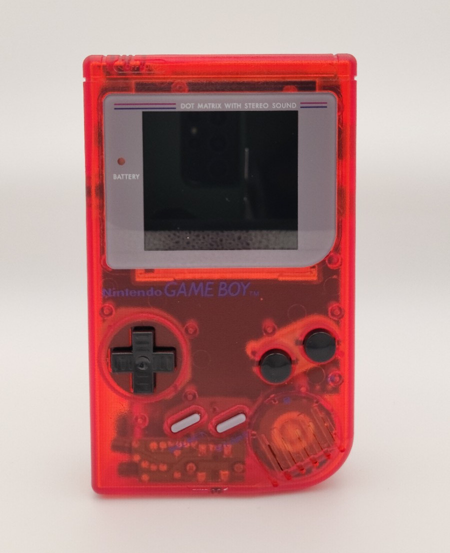 Gameboy DMG-01 W/IPS Backlit Screen, New Clear Red Shell. Upgraded Gameboy