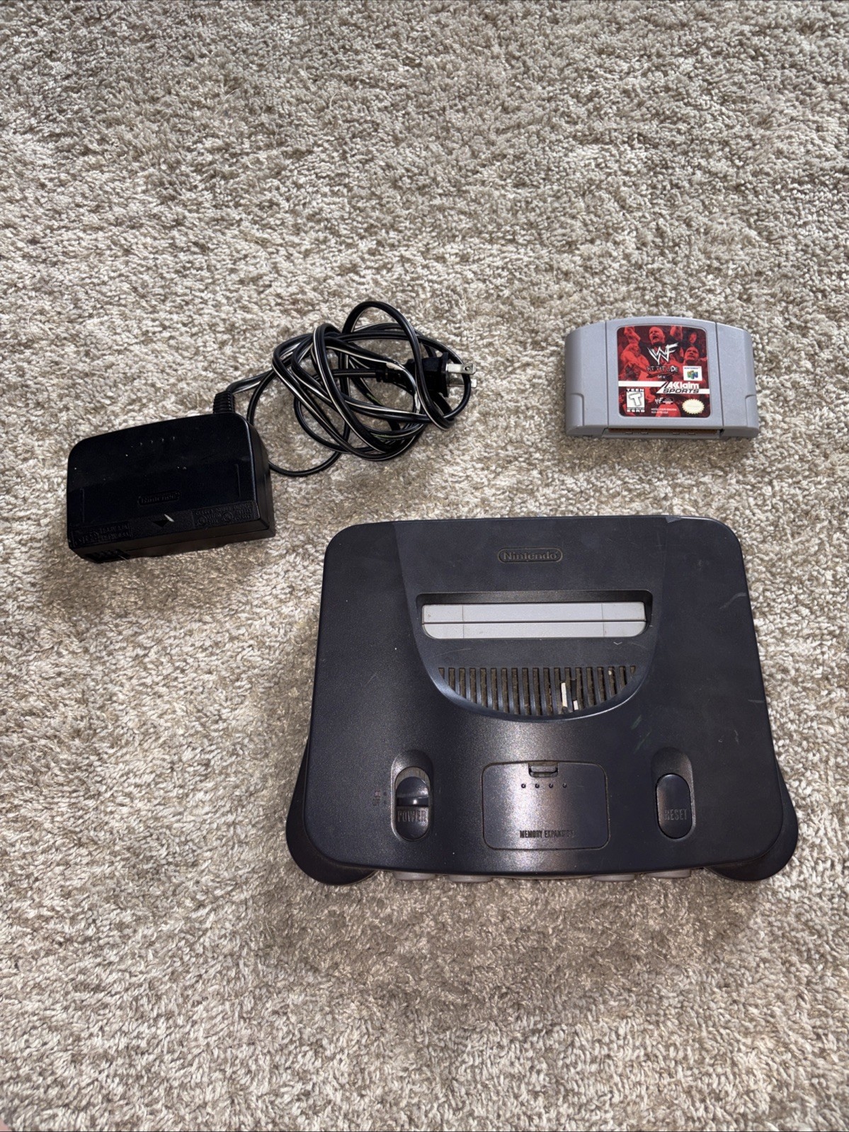 Nintendo 64 Home Console Tested / OEM power Cord And WWF Attitude