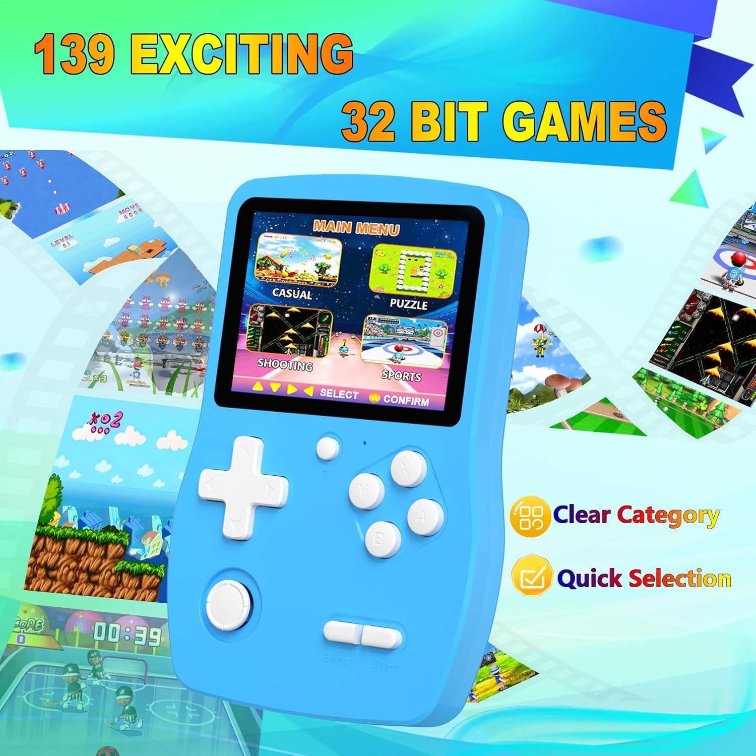 139 Preloaded Games Handheld Console 3.0 IPS Screen Blue