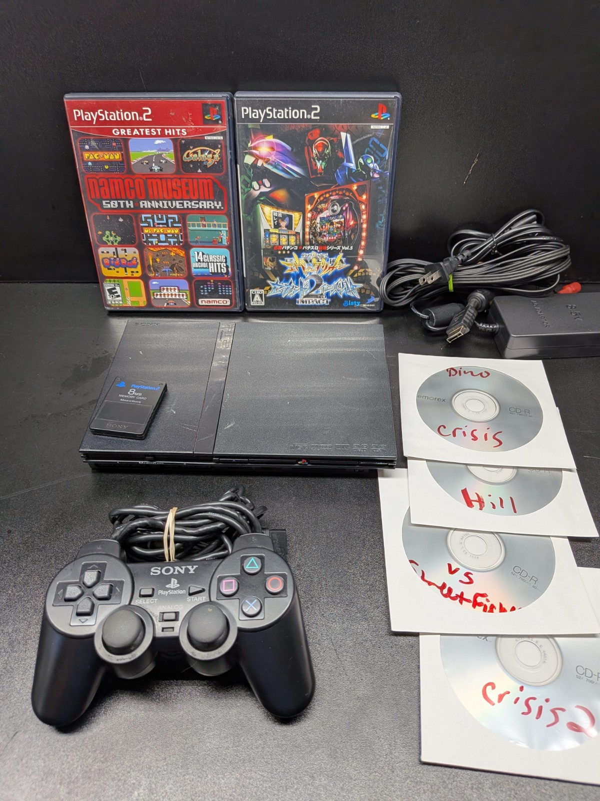 Black PlayStation 2 Slim PS2 OEM Bundle OEM Controller, Cables, Memory Card