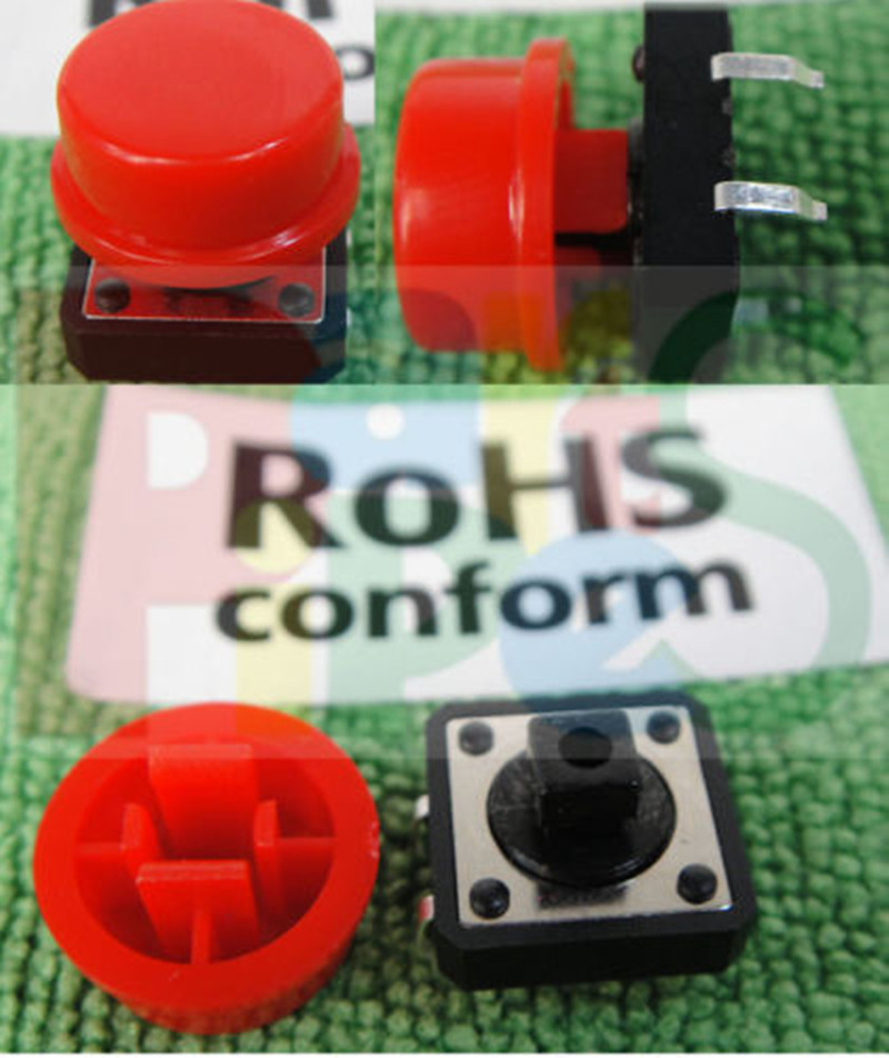 5x Tactile Red Push Button Switch Momentary Tact & Cap ay