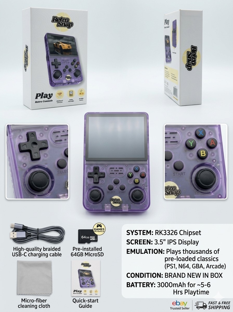 Retro Snap Play Handheld Console 128GB Transparent Purple NIB 20,000+ Games