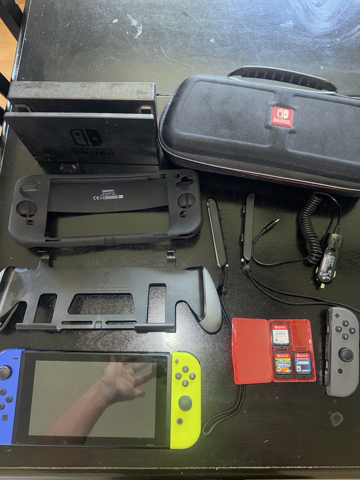 Nintendo Switch HAC-001 Console Bundle – Yellow/Blue Games Case Accessories