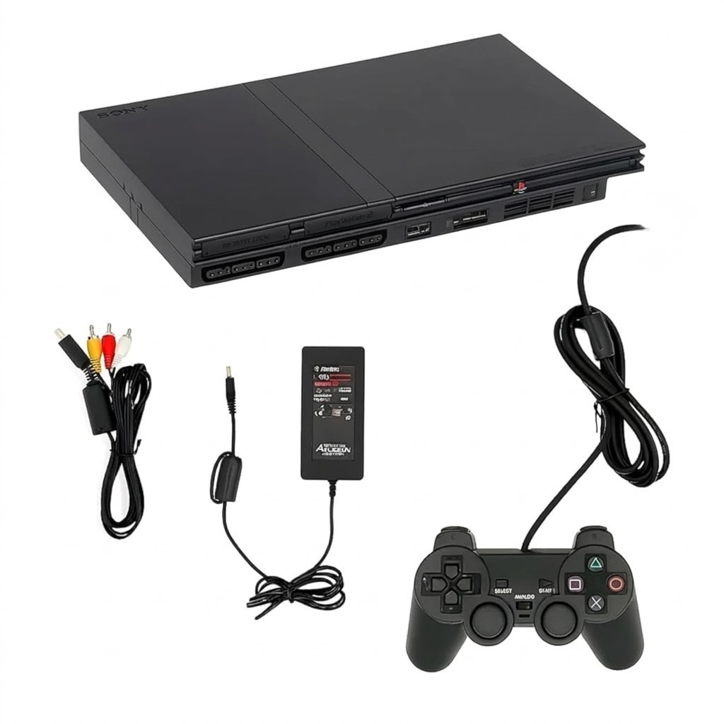 Sony PlayStation 2 PS2 Slim Black Console Controller AV Power 1 year warranty