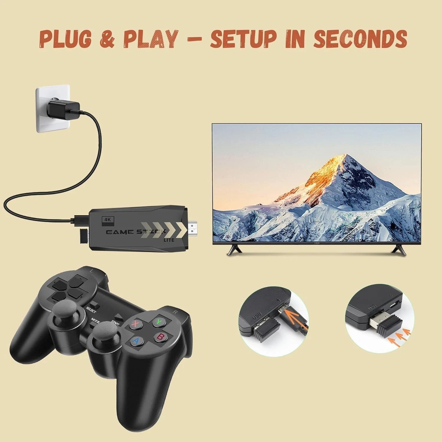 Wireless Retro Game Console, 25000+ Games Built-in, 4K HDMI Output, 9 Emulators