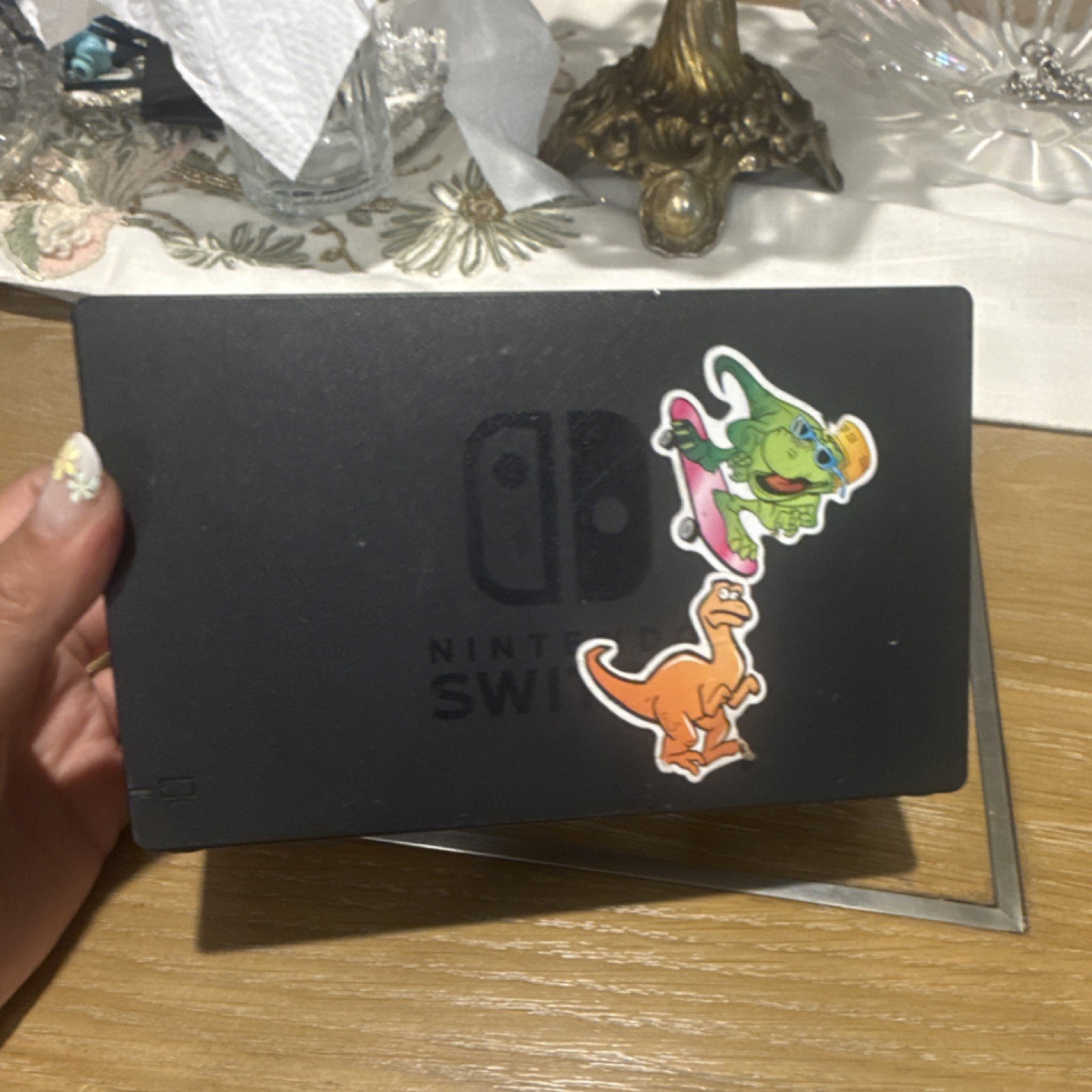 Nintendo Switch Dock Black HDMI USB TV Docking with Dinosaur Stickers
