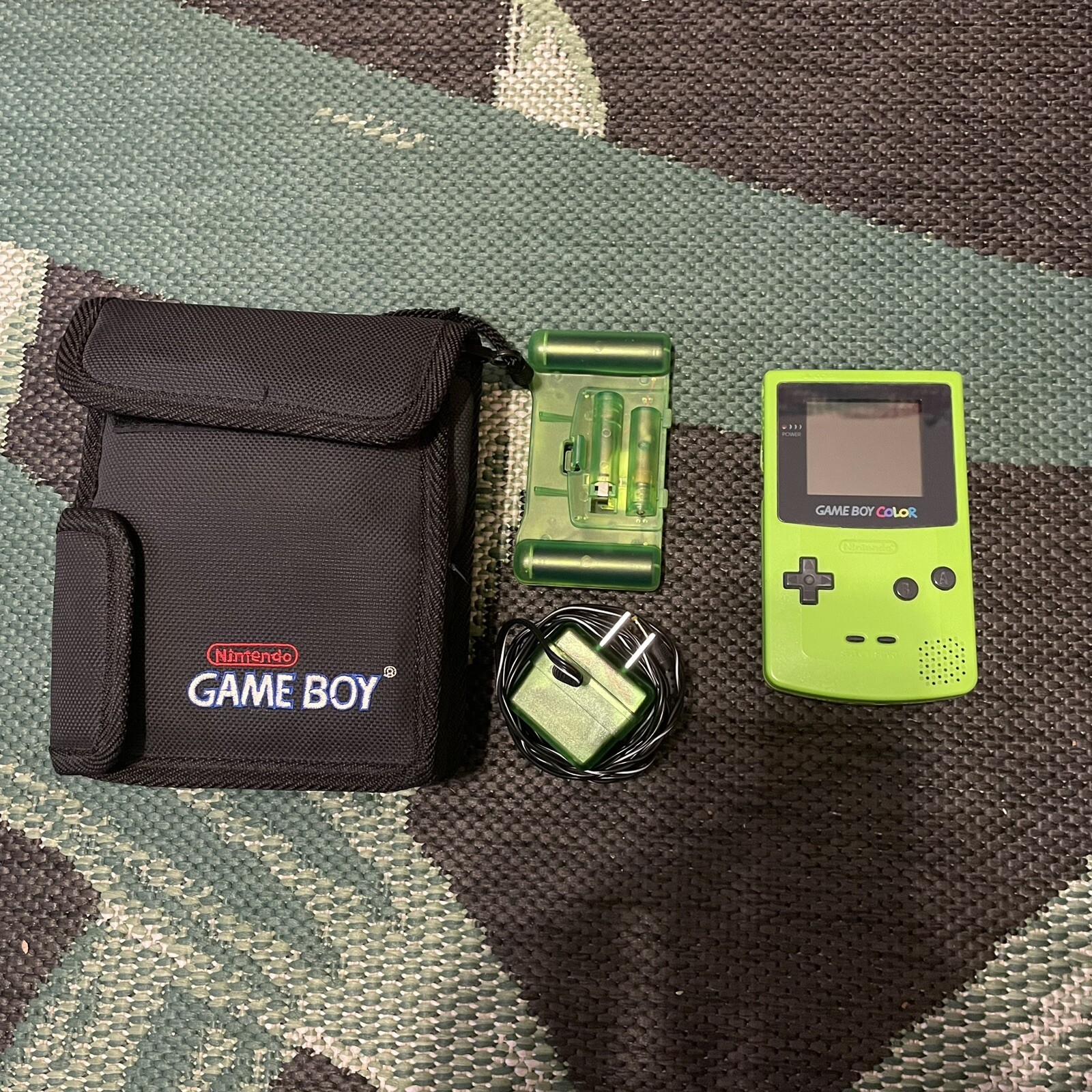 Nintendo Gameboy Color Kiwi Green + Case and Pelican Survival Kit Tested Works
