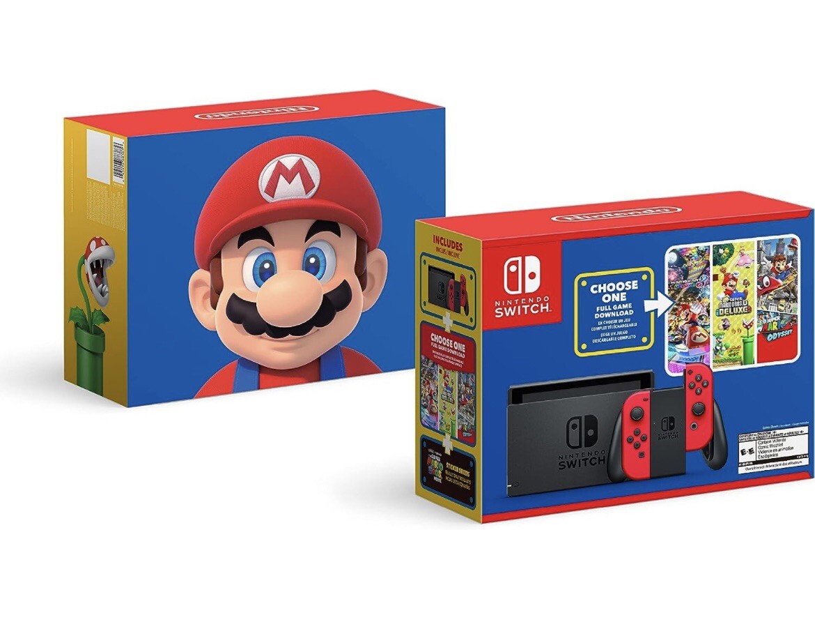 Nintendo Switch HAC-001(-01) Mario Choose One Bundle 32GB Console – Black/Red