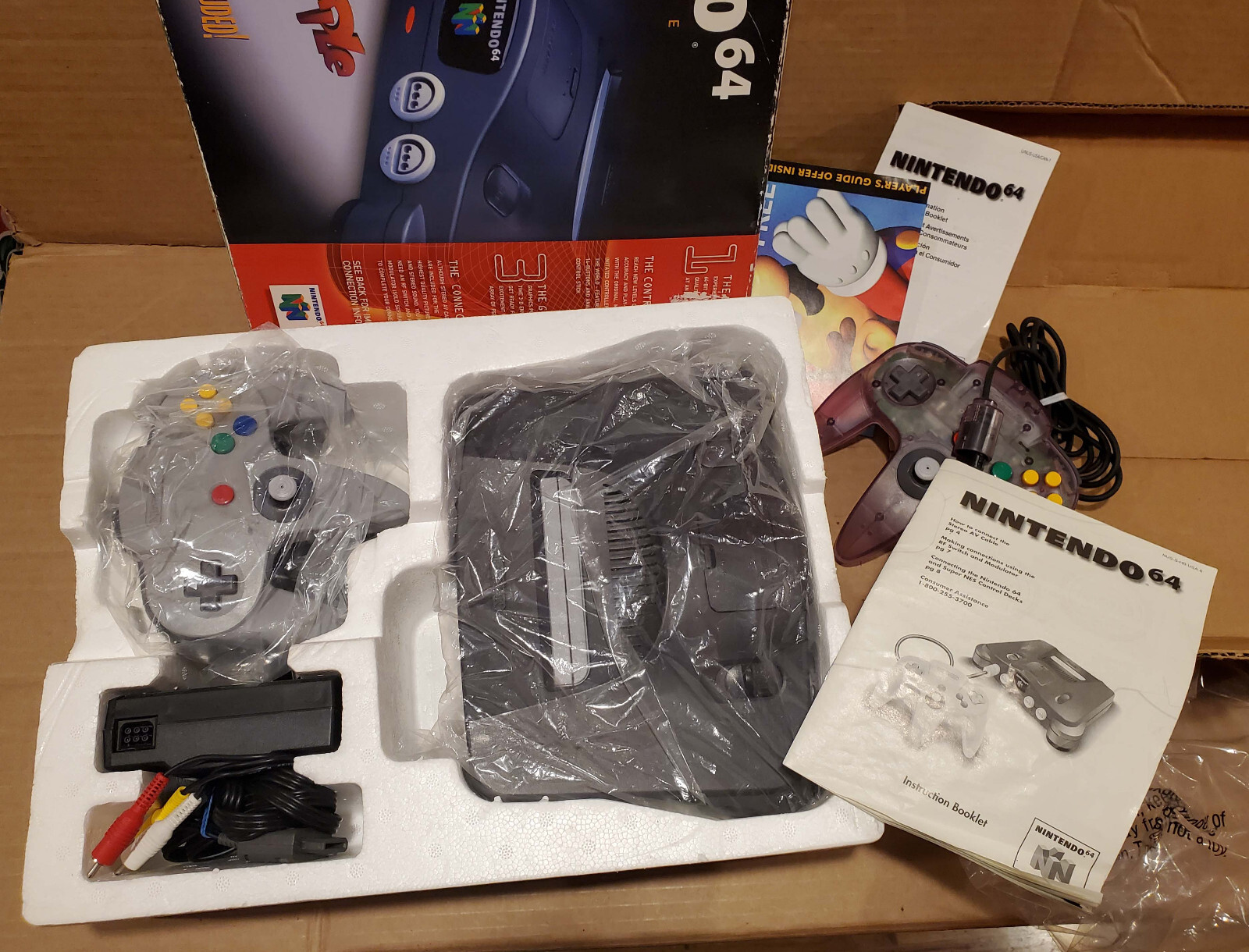 Nintendo 64 Console Atomic Purple Controller Bundle in Box, Works