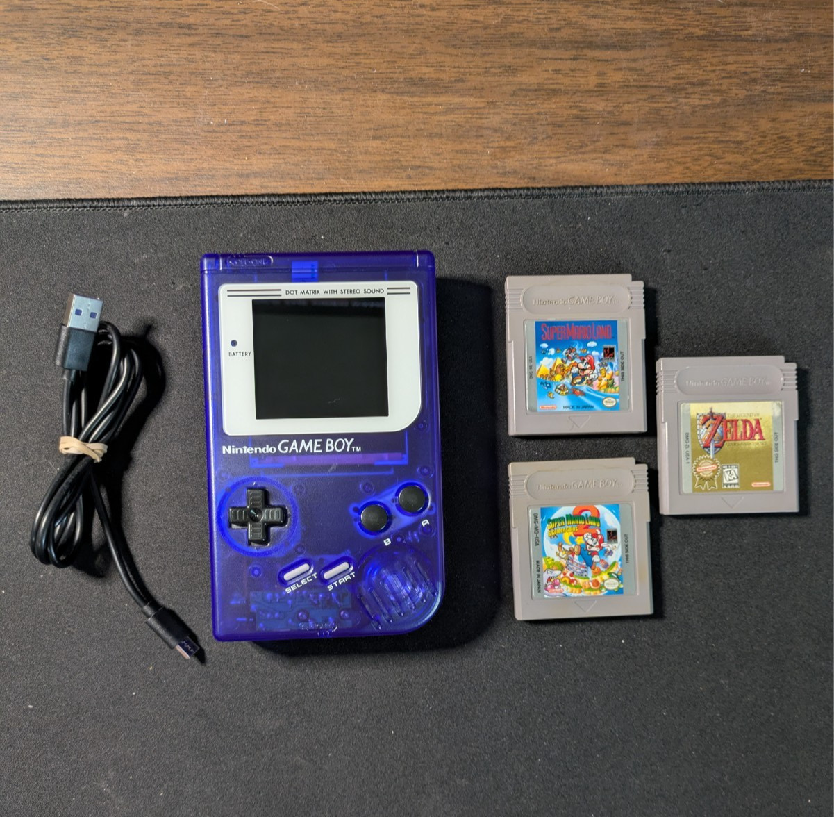 Nintendo Game Boy IPS Backlit LCD Screen Mario Zelda Purple Shell Rechargeable