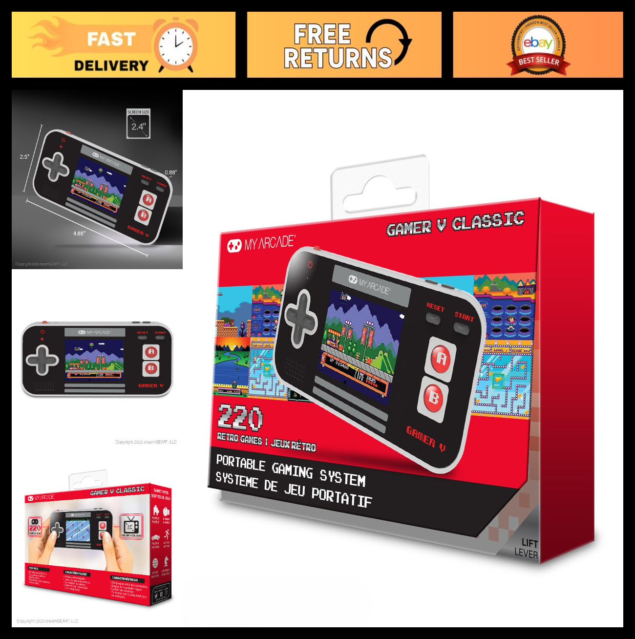 Portable Gaming System – 220 Retro Games, 2.5″ Color Display, Compact & Lightwei