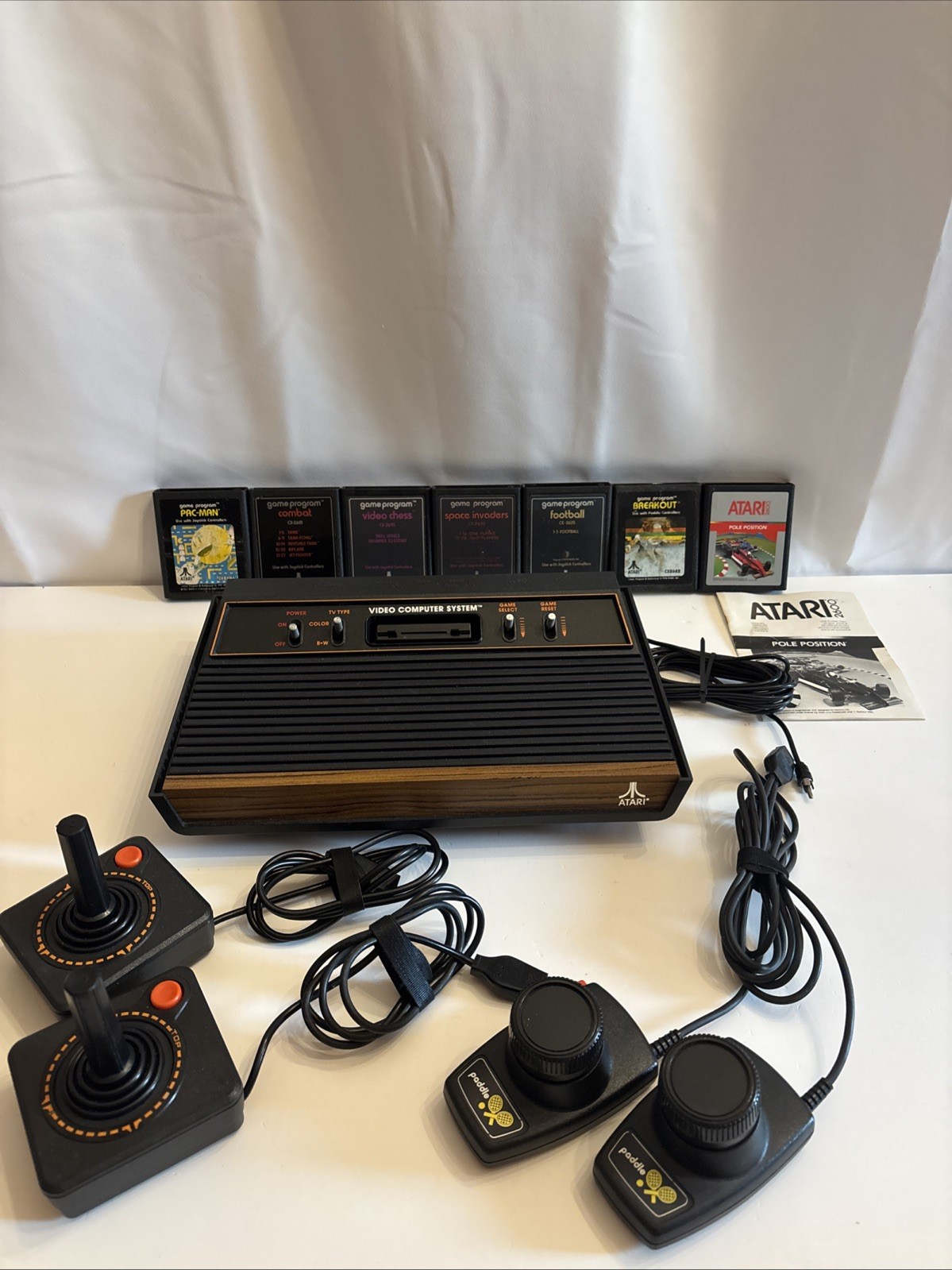 VTG Atari CX-2600 Video Game Console Bundle Tested/Works 7 games 1 Manual 4 Cont