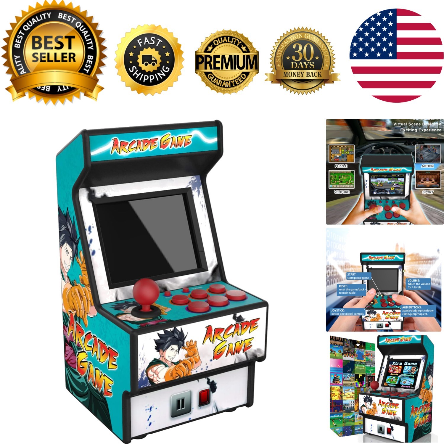 Portable Mini Arcade Machine – 156 Classic Games and Rechargeable Battery