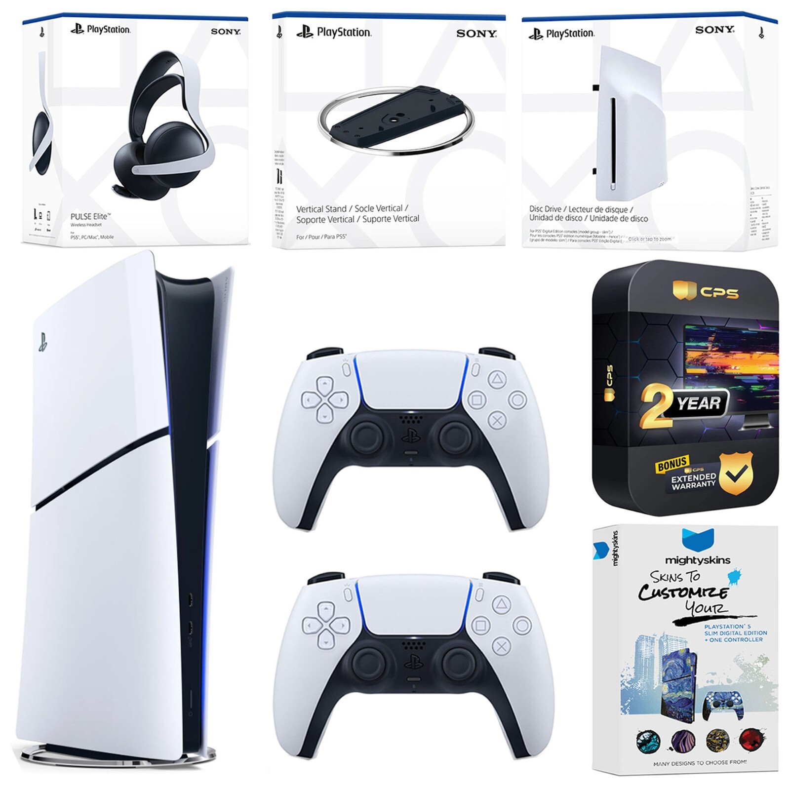 Sony PS5 Slim Digital + Disc Drive + Pulse Headset + Stand + Extra Controller