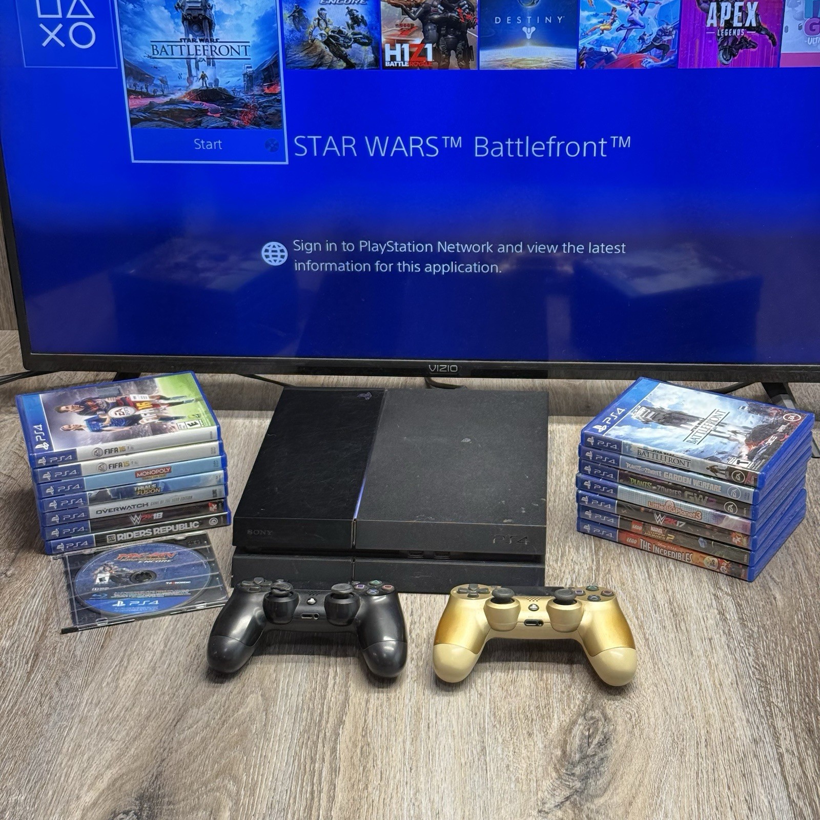 Sony PlayStation 4 PS4 500GB Black Console Bundle 15 Games 2x Controllers HDMI