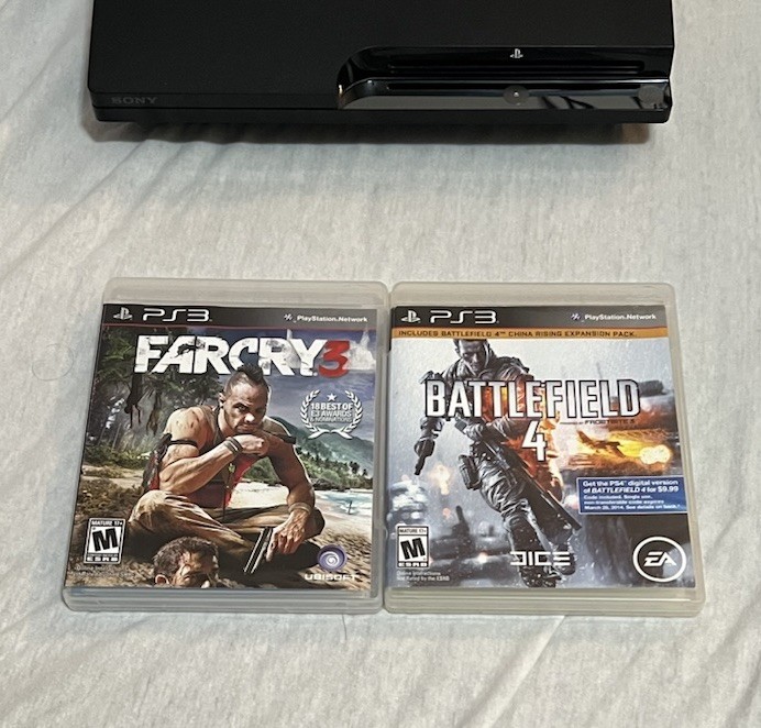 Sony PS3 Slim 160GB CECH-2501A Console Bundle Tested w/ Cables & 4 Games
