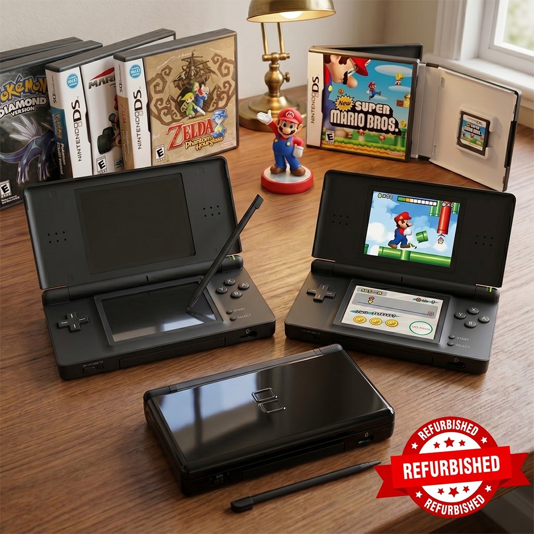 Nintendo DS Lite Console Handheld System Cleaned Tested New Black Case Reneweds