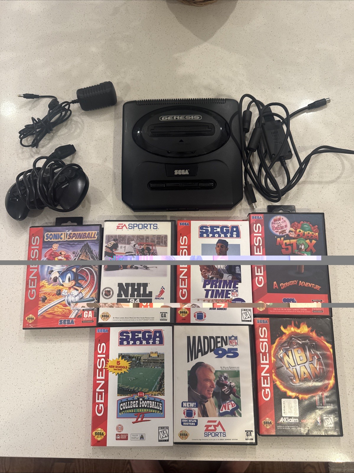 Sega Genesis Model 2 Bundle: Tested Console, 7 Games (4 CIB), Controller & HDMI