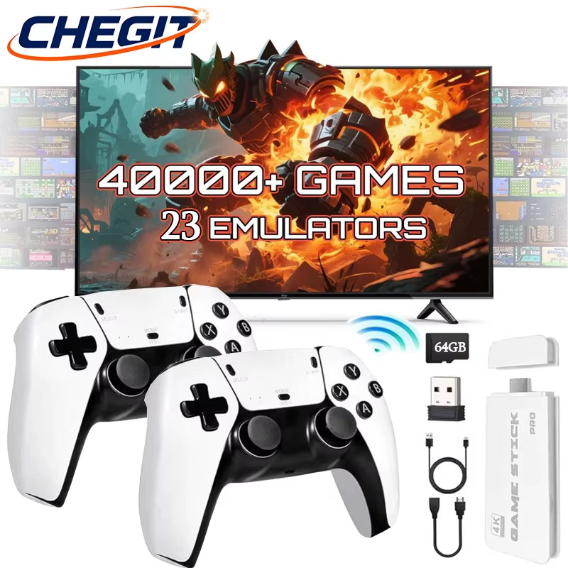 M15 4K TV Game Stick, 64GB Built-In 40000+ Retro Games Console with Wireless Gam