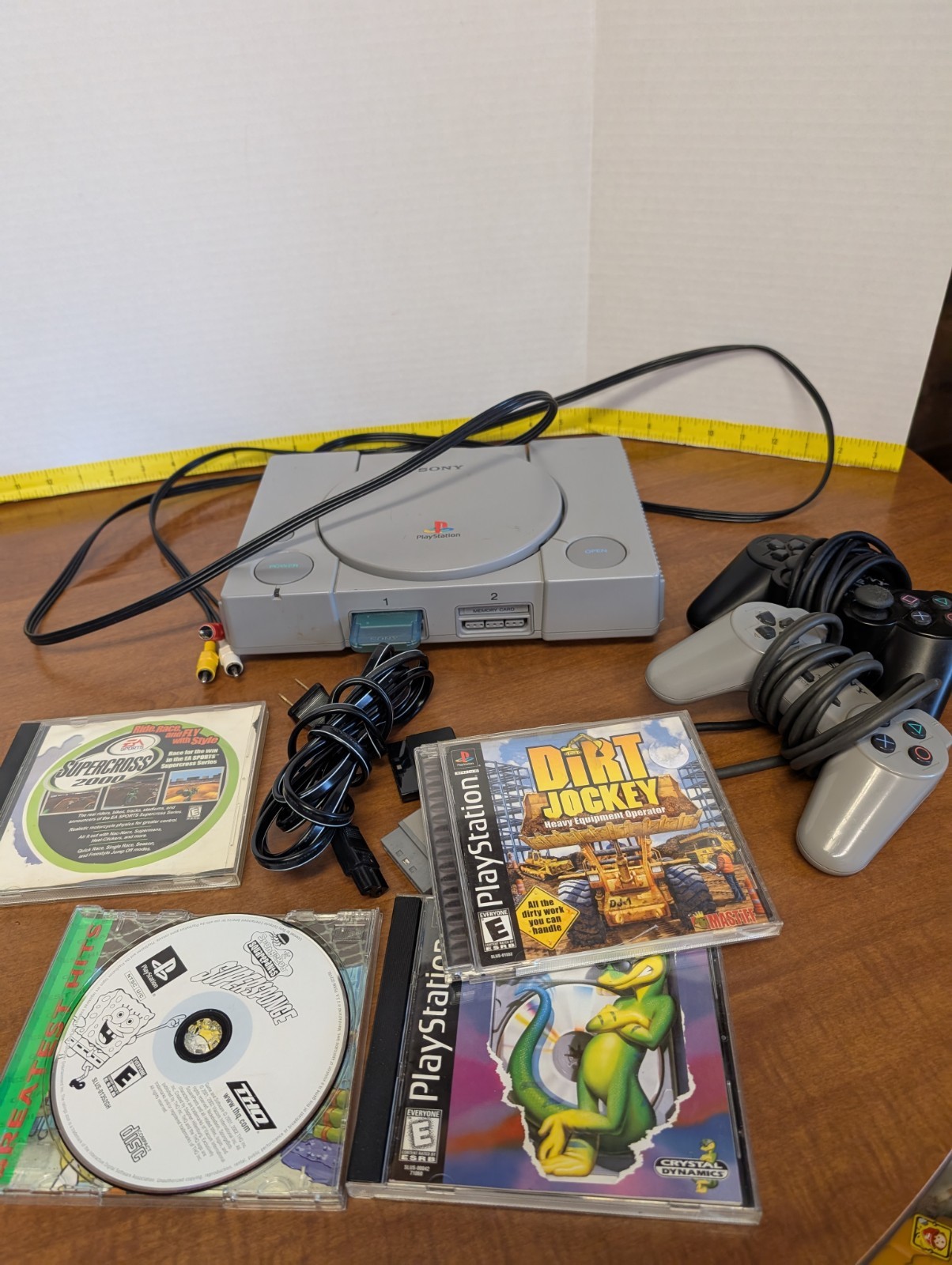 Sony PlayStation Console – Gray 2 Controllers 4 Games Includes Gex Memory Card